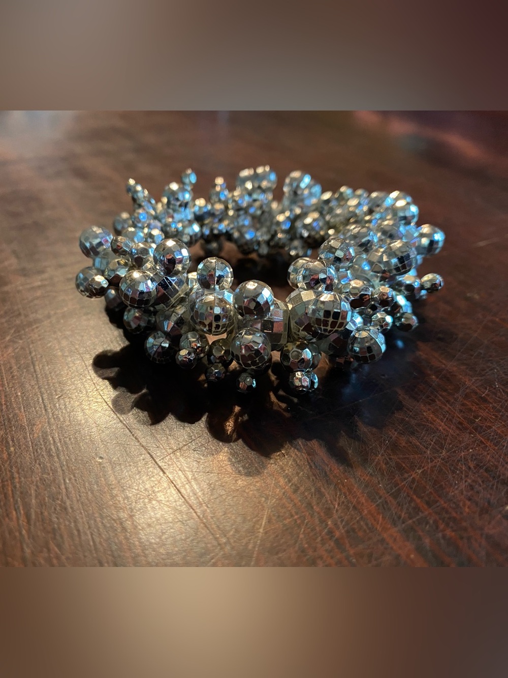 Vintage Disney Silver Sparkle Cluster Mickey  Head Acrylic Stretch Bracelet